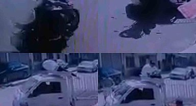 Kaza anları kamerada: Motosikletteki yolcu araç üstünde kaldı