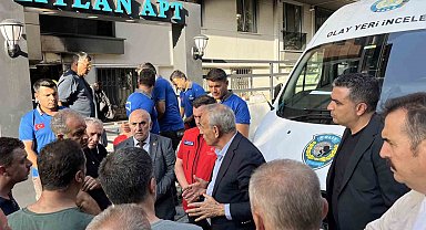 Küçükçekmece Kaymakamı ve Belediye Başkanı yangın yerinde inceleme yaptı, ölen vatandaş için başsağlığı diledi