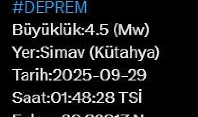 Kütahya'da 4.5 büyüklüğünde deprem
