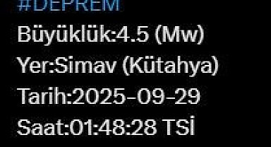 Kütahya'da 4.5 büyüklüğünde deprem