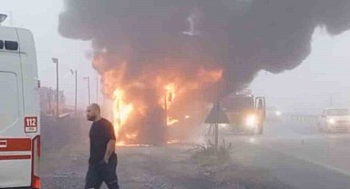 Lüleburgaz'da işçi servisi alev alev yandı: Facianın eşiğinden dönüldü