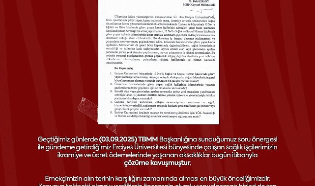 Milletvekili Ersoy'dan sağlık işçilerine müjde