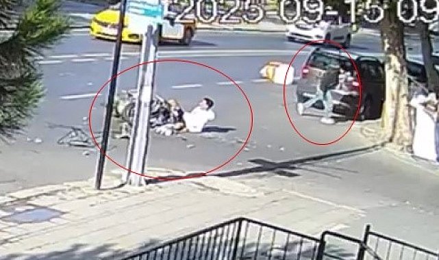 Motosiklet kasasıyla birlikte otomobilin üzerinden uçtu