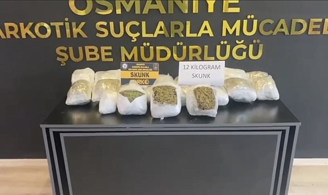 Osmaniye'de hafif ticari araçta 12 kilo skunk ele geçirildi