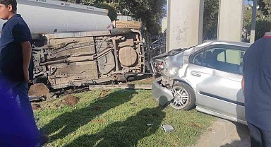 Otomobille çarpışan araç takla atarak durabildi