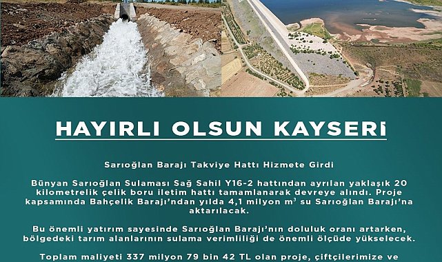 Sarıoğlan Barajı Takviye Hattı, hizmete girdi