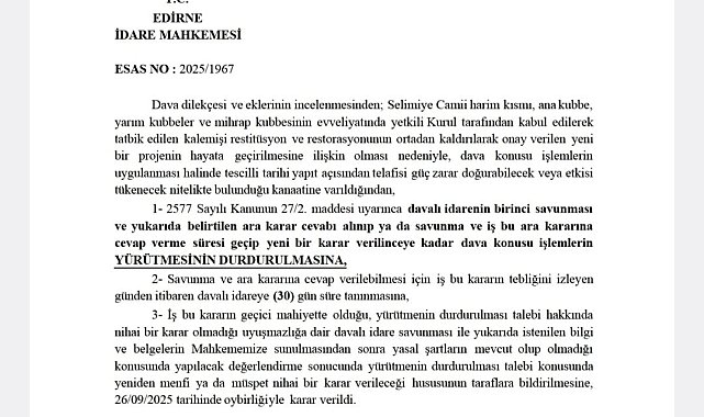 Selimiye Camii'nde tepki çeken restorasyona yargı freni