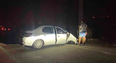 Seyir halinde lastiği patlayan otomobil elektrik direğine çarptı; 1 yaralı