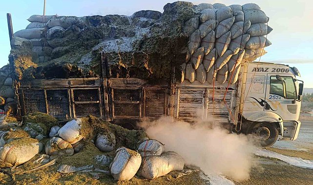 Siirt'te saman yüklü kamyonda yangın çıktı
