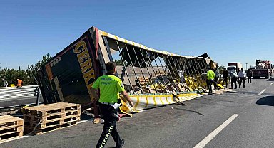 Sıvı yağ yüklü tır devrildi