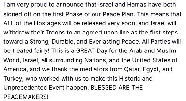 ABD Başkanı Trump: "İsrail ve Hamas Barış Planımızın ilk aşamasını onayladı"