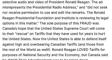 ABD Başkanı Trump'tan Kanada'ya aldatıcı reklam misillemesi: "Kanada'ya uygulanan gümrük vergisi oranını yüzde 10 oranında artırıyorum"