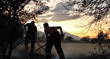 Anız yangını itfaiyenin müdahalesiyle söndürüldü