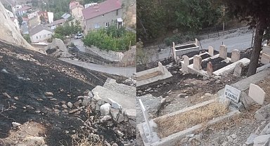 Anız yangınları mezarlıklara zarar veriyor