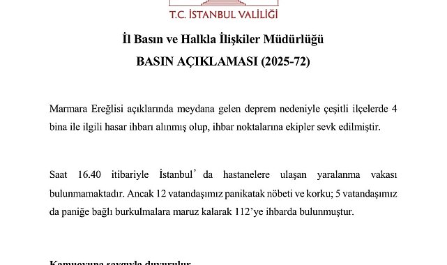 İstanbul Valiliği: "4 binayla ilgili hasar ihbarı alındı, 17 vatandaş 112'ye ihbarda bulundu"