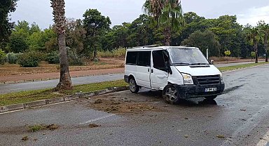 Kontrolden çıkan kamyonet palmiye ağacına çarptı: Kaza anı kamerada