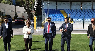 Kütahya Valisi Işın'dan yapımı devam eden ve tamamlanan spor tesislerinde inceleme
