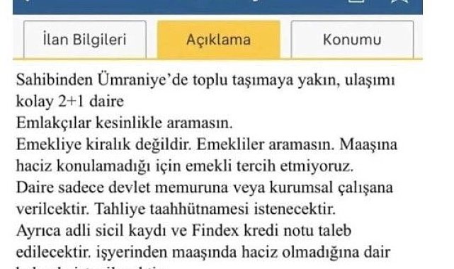 "Emekliye kiralık değildir" başlıklı ilan veren emlak şirketine idari para cezası uygulandı