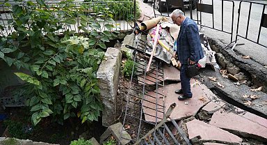 Samsun'da istinat duvarı ve kaldırım çöktü: Dükkan ve bodrum kat kullanılamaz hale geldi