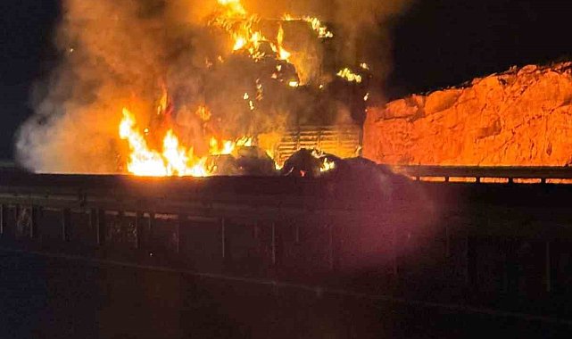 Şanlıurfa'da saman yüklü tır alev alev yandı