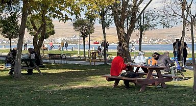 Tatvan'da güzel havayı fırsat bilenler sahile akın etti