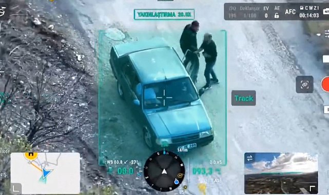 Tokat'ta jandarma denetiminde ilginç anlar: Koltuk değişimi dron kamerasına yansıdı