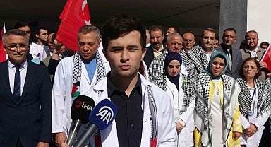 Trabzon'da doktor adaylarından "Hayat Kurtaran Eller Gazze'deki Katliama Susamaz" protestosu