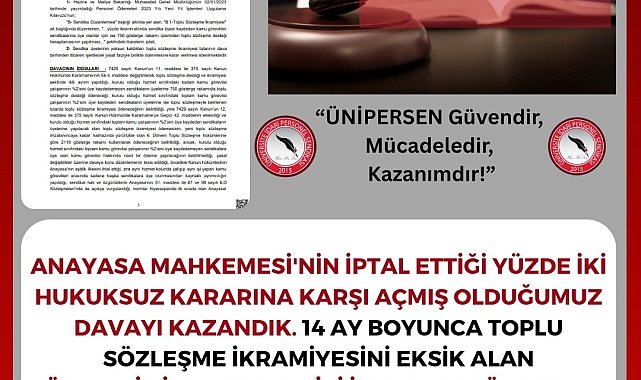 ÜNİPERSEN açtığı davayı kazandı, toplu sözleşme ikramiyesini eksik alan kamu görevlilerine ödeme yapılacak