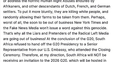 ABD Başkanı Donald Trump: "Güney Afrika Miami'de yapılacak 2026 G20 Zirvesi'ne davet edilmeyecek"