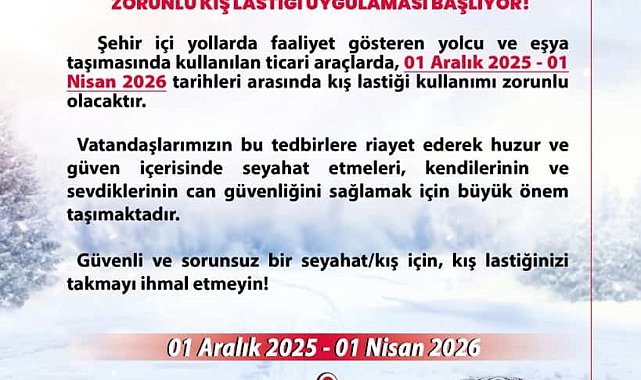 Ankara'da aralık ayından itibaren zorunlu kış lastiği kullanımı başlıyor