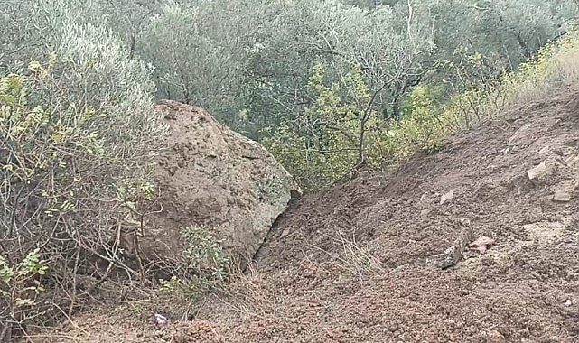 Ayvacık'ta düşen kaya parçası toprak kaymasına sebep oldu