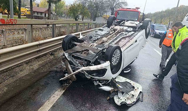 Bilecik'te takla atan aracın sürücüsü hafif yaralandı