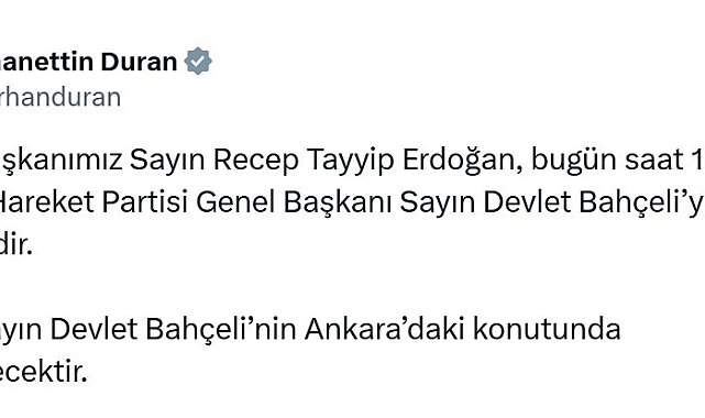 Cumhurbaşkanı Erdoğan, MHP Lideri Bahçeli'yi ziyaret edecek