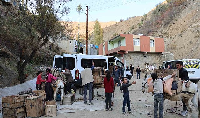 Diyarbakır'ın kırsal mahallesinde yükler eşeklerle evlere götürülüyor