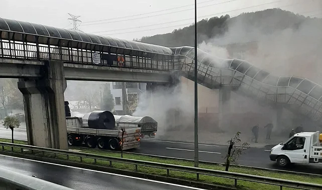 Düzce'de seyir halindeki tırın dorsesinde yangın çıktı