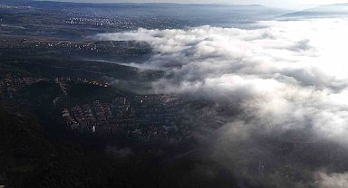 Karabük'te şehir merkezini kaplayan sis dronla görüntülendi