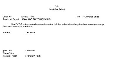 Kavak Belediyesi'nin makam aracına haciz ve yakalama kararı