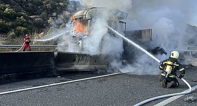 Kaza yapan tır alevlere teslim oldu