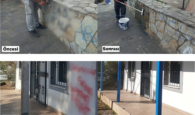 Kent estetiğini bozan yazılar ve resimler belediye ekiplerince temizleniyor