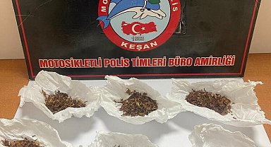 Keşan'da polis uyuşturucuya bulanmış tütün ele geçirdi