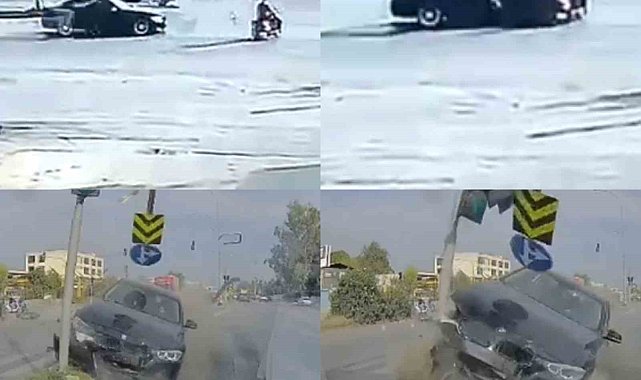 Kırmızı ışıkta geçen otomobil, motosiklete çarptı: O anlar kamerada