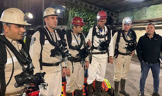 Maden işçileri yangın tatbikatı yaptı