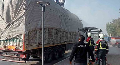 Pamuk yüklü tırda çıkan yangın büyümeden söndürüldü