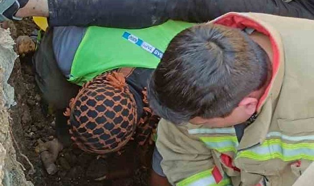 Şantiye alanında yaşanan göçükte mahsur kalan işçi kurtarıldı