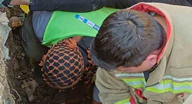 Şantiye alanında yaşanan göçükte mahsur kalan işçi kurtarıldı