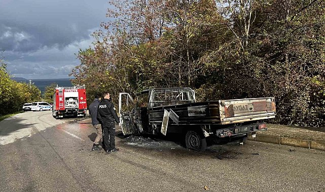 Sinop'ta seyir halindeki kamyonet alevlere teslim oldu