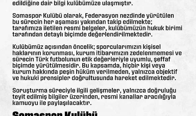 Somaspor'dan, PFDK'ya sevk edilen futbolcularıyla ilgili açıklama