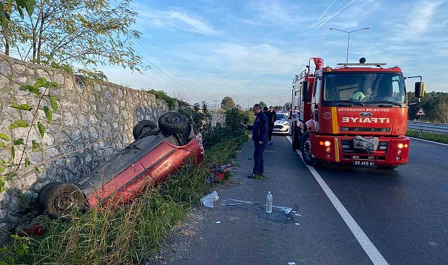 Takla atan otomobilde 2 kişi yaralandı