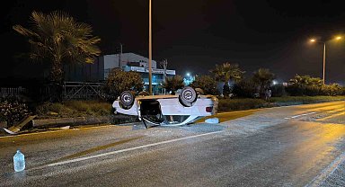 Takla atarak, ters dönen otomobilin sürücüsü yaralandı