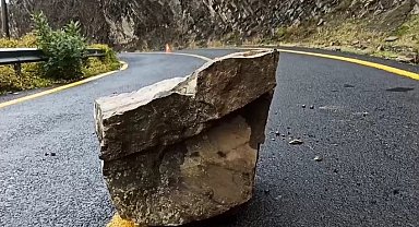 Tekirdağ'da yağış sonrası kaya parçaları yola yuvarlandı